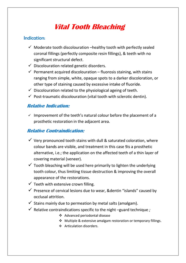 Bleaching of discoloured tooth ppt PDF