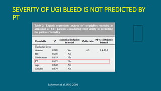 SEVERITY OF UGI BLEED IS NOT PREDICTED BY
PT
Schemer et al ,WJG 2006
 