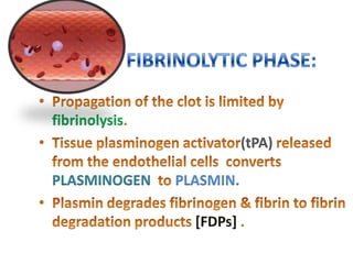 fibrinolysis
                          (tPA)

PLASMINOGEN    PLASMIN.

                 [FDPs]
 