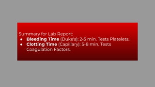 Bleeding & Clotting Time determination physiology | PDF