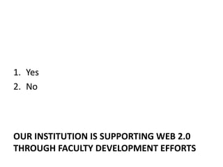 Our institution is supporting Web 2.0 through faculty development effortsYesNo