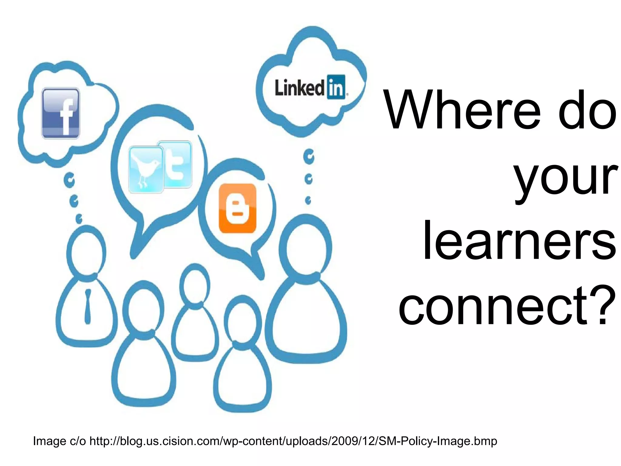 Image c/o http://blog.us.cision.com/wp-content/uploads/2009/12/SM-Policy-Image.bmp
Where do
your
learners
connect?
 