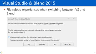 Visual Studio & Blend 2015
• File reload experiences when switching between VS and
Blend
8
 