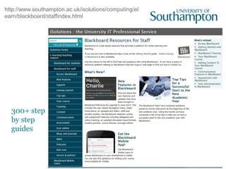 300+ step
by step
guides
http://www.southampton.ac.uk/isolutions/computing/el
earn/blackboard/staffindex.html
 