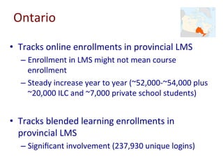 Manitoba	
•  Public	Schools	Act	says	Minister	of	Educa-on	
can	approve	courses	of	study,	including	
correspondence	and	oth...