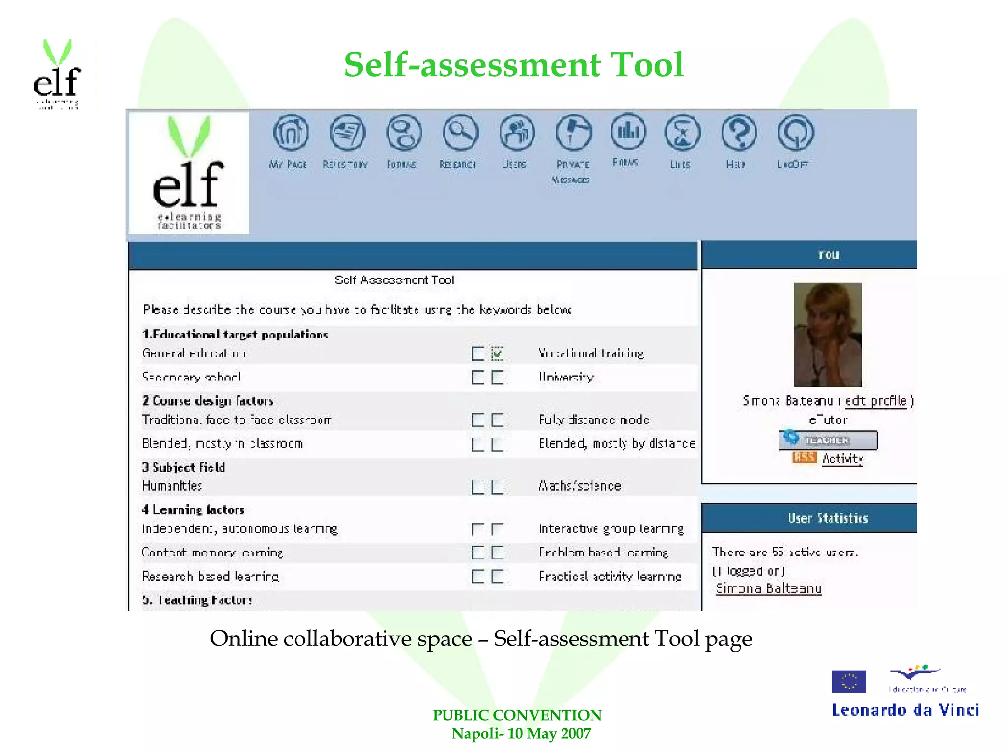 Self-assessment Tool Online collaborative space – Self-assessment Tool page 
