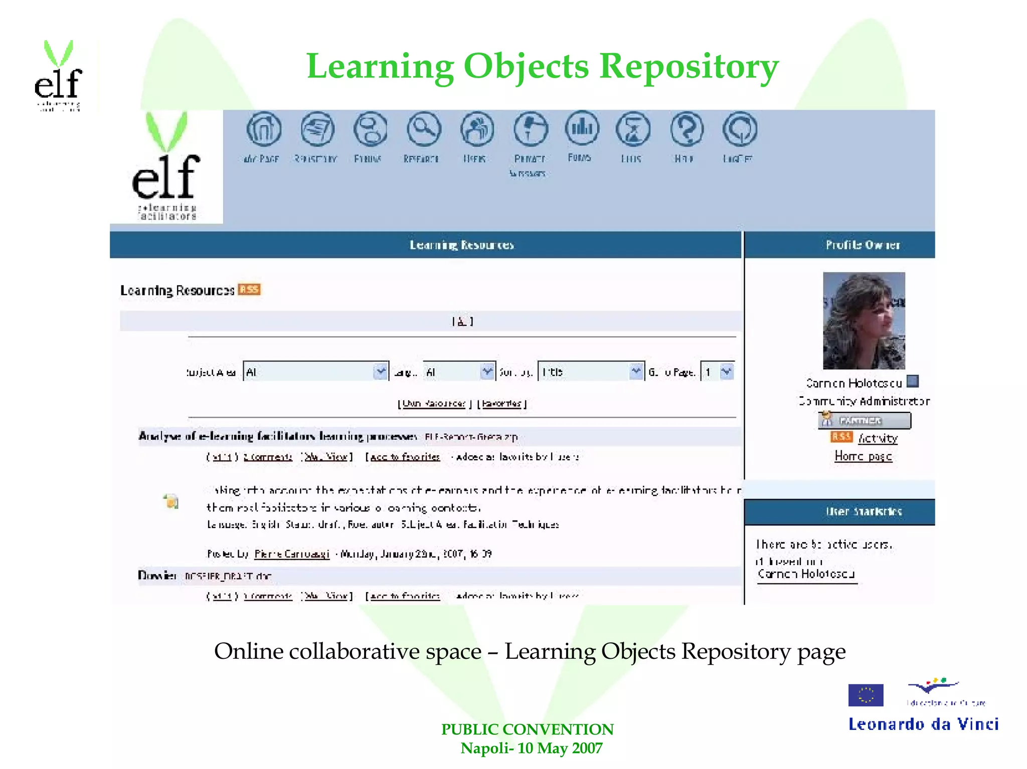 Learning Objects Repository Online collaborative space – Learning Objects Repository page 
