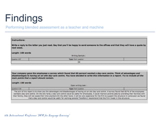 Findings
Performing blended assessment as a teacher and machine

6th International Conference “ICT for Language Learning”

 