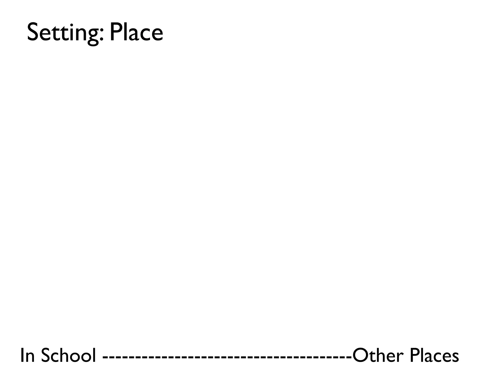 Setting: Place




In School --------------------------------------Other Places
 