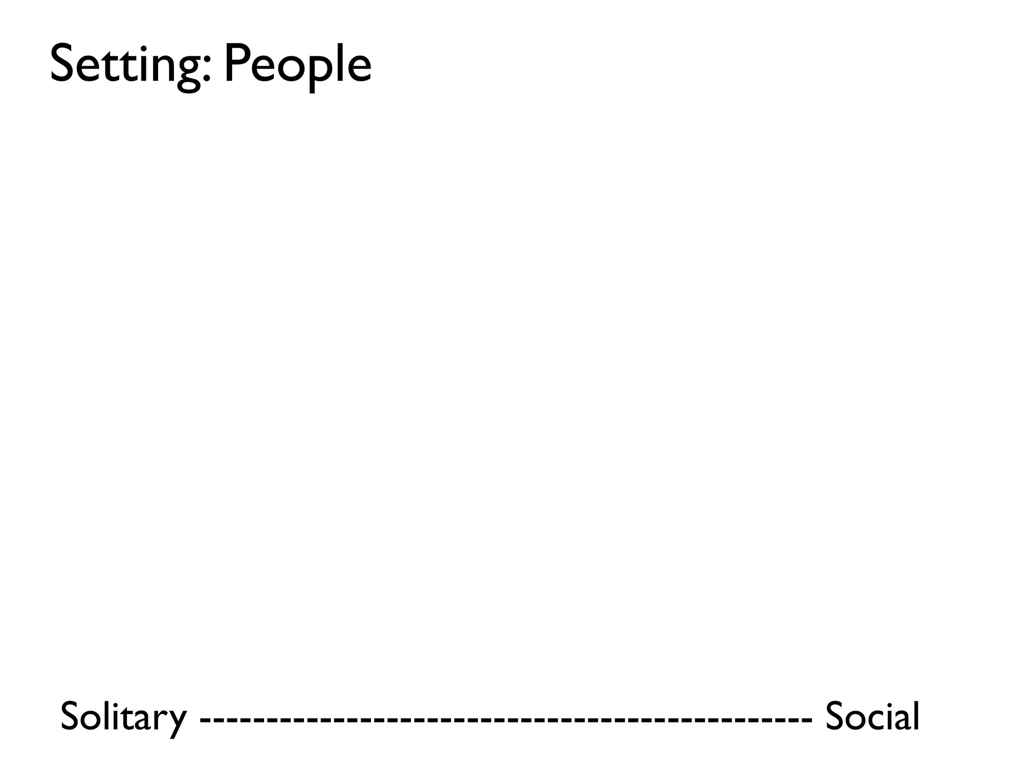 Setting: People




Solitary ---------------------------------------------- Social
 