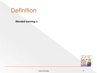 A podcast on blended learning7Blend with the End in Mind: Best Practices for Developing and Sustaining Blended Learning Initiatives[Total Running Time: 10:29 | Size: 9.83 MB] Zoraini Wati Abas 