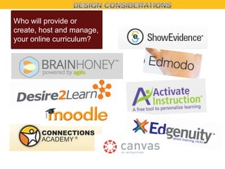 Who will provide or
create, host and manage,
your online curriculum?

 