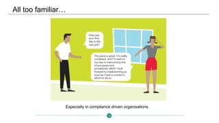 10
All too familiar…
Especially in compliance driven organisations.
 