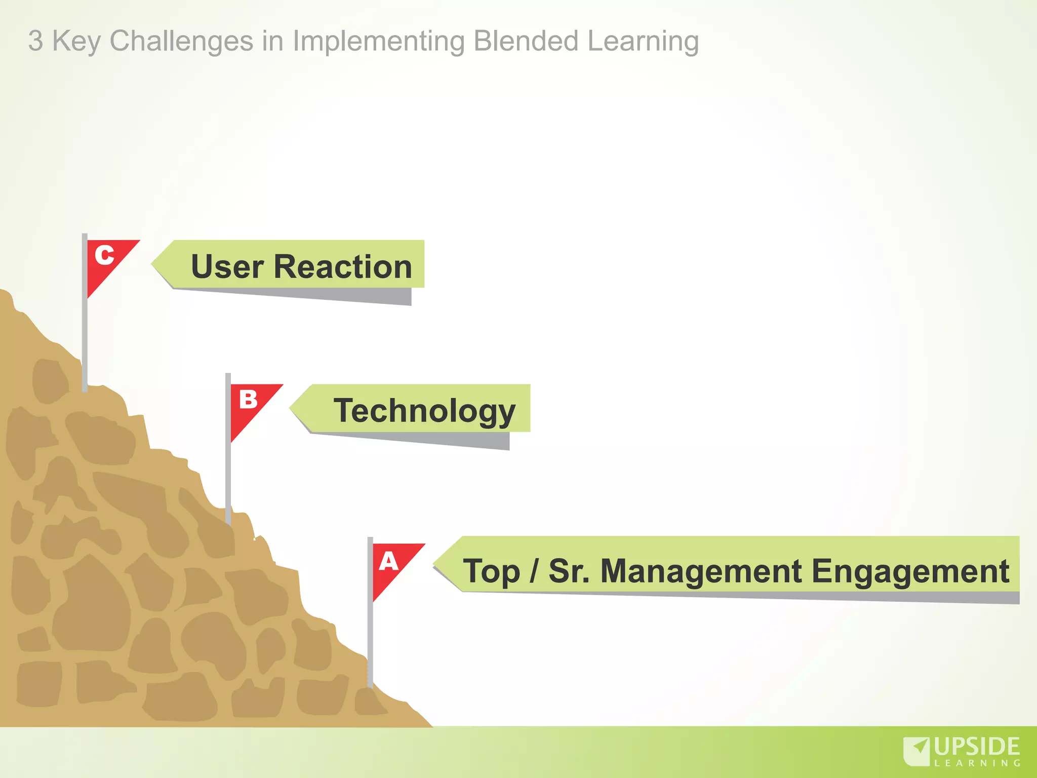 TechnologyB
Top / Sr. Management EngagementA
C
User Reaction
3 Key Challenges in Implementing Blended Learning
 