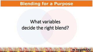 m nagaRAJU
Blending for a Purpose
What variables
decide the right blend?
 