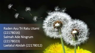 Raden Ayu Tri Ratu Utami
(22178016)
Salmah Ade Ningrum
(22178023)
Laelatul Abidah (22178012)
 