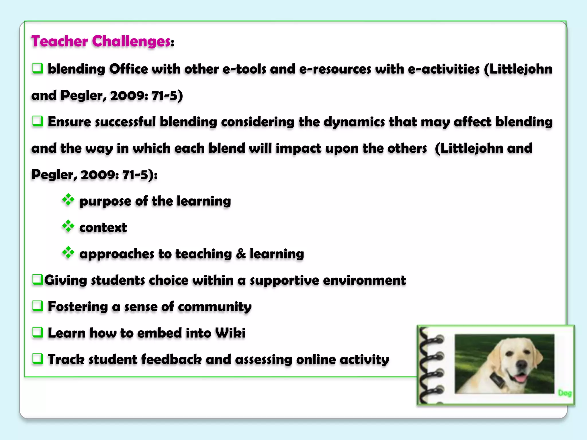  Technology available: laptops on carts, lab with 23 computers,  internet access and various software installed or having subscriptions to software.