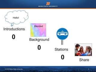 © 2016 Boise State University 3
Introductions
Background
Stations
Share
Hello!
Blended
0
0
0
 