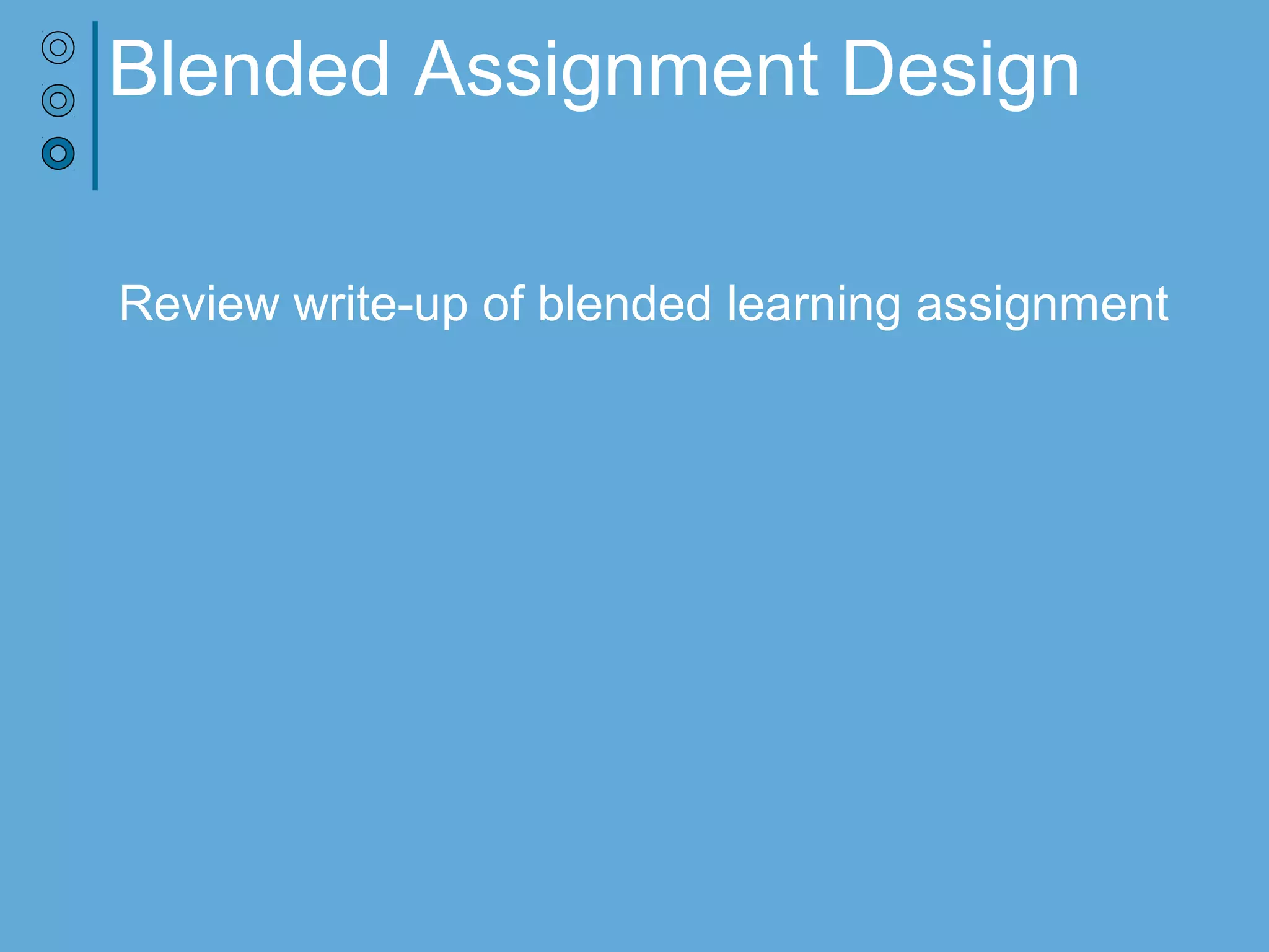 Blended Assignment Design
Review write-up of blended learning assignment
 