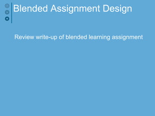 Blended Assignment Design
Review write-up of blended learning assignment
 