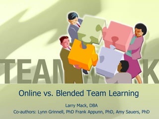 Online vs. Blended Team Learning Larry Mack, DBA Co-authors: Lynn Grinnell, PhD Frank Appunn, PhD, Amy Sauers, PhD 