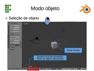 Modo objeto
● Seleção de objeto
Borda laranja
(quadro atual de animação)
Nome do objeto selecionado
 