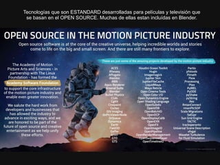 Tecnologías que son ESTANDARD desarrolladas para películas y televisión que
se basan en el OPEN SOURCE. Muchas de ellas estan incluídas en Blender.
 