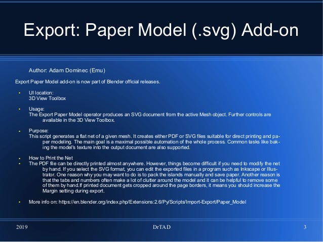 Drtad Blender Software Example 13 Unfold Export Paper Model Svg