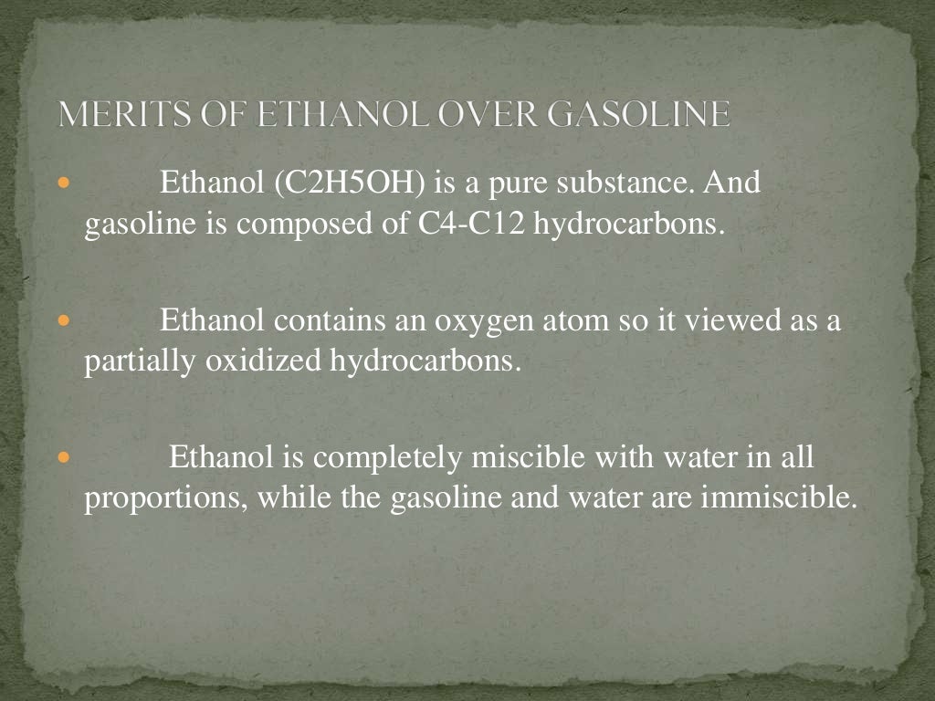 Blending of ethanol in gasoline for petrol engines