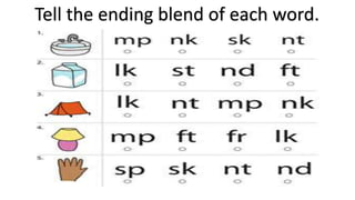 Tell the ending blend of each word.
 