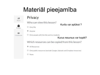 Materiāl pieejamība
Kuršs var aplūkot ?
Kurus resursus var kopēt?
 