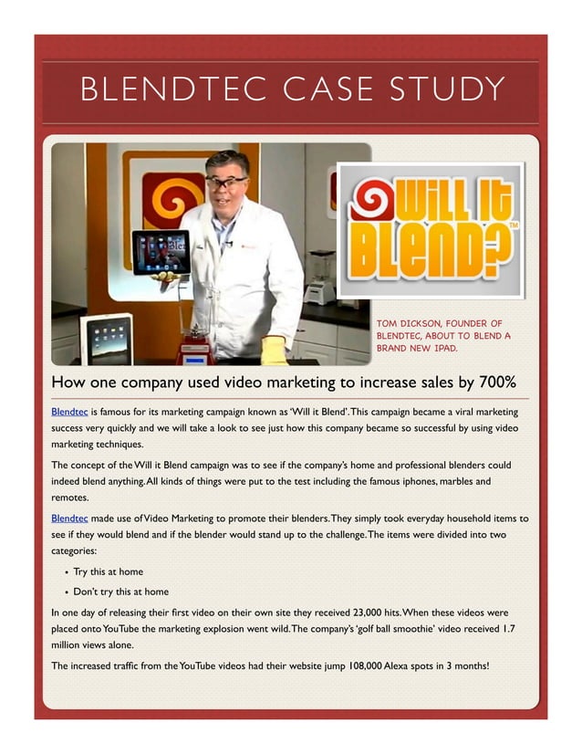 Blendtec case study How one company used video marketing to increase sales by 700 PDF