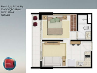 FINAIS 2, 5, 6 E 10, 1Q, 32m²-OPÇÃO 01- 01 SUÍTE, SALA E COZINHA 
