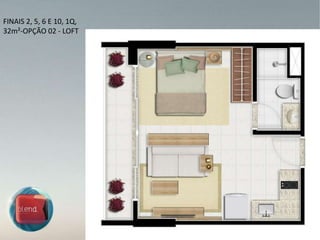 FINAIS 2, 5, 6 E 10, 1Q, 32m²-OPÇÃO 02 - LOFT 