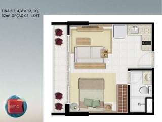 FINAIS 3, 4, 8 e 12, 1Q, 32m²-OPÇÃO 02 - LOFT 