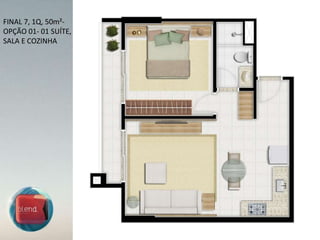 FINAL 7, 1Q, 50m²-OPÇÃO 01- 01 SUÍTE, SALA E COZINHA 