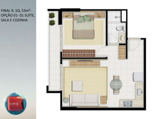 FINAL 9, 1Q, 53m²-OPÇÃO 01- 01 SUÍTE, SALA E COZINHA 