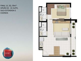 FINAL 13, 2Q, 59m²-OPÇÃO 02 - 01 SUÍTE, SALA ESTENDIDA E COZINHA 