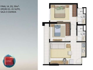 FINAL 14, 2Q, 59m²-OPÇÃO 01- 01 SUÍTE, SALA E COZINHA 