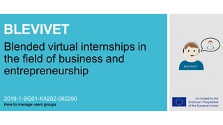 BLEVIVET
Blended virtual internships in
the field of business and
entrepreneurship
2019-1-BG01-KA202-062290
How to manage users groups
 