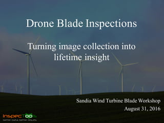 Drone Blade Inspections
Turning image collection into
lifetime insight
Sandia Wind Turbine Blade Workshop
August 31, 2016
 
