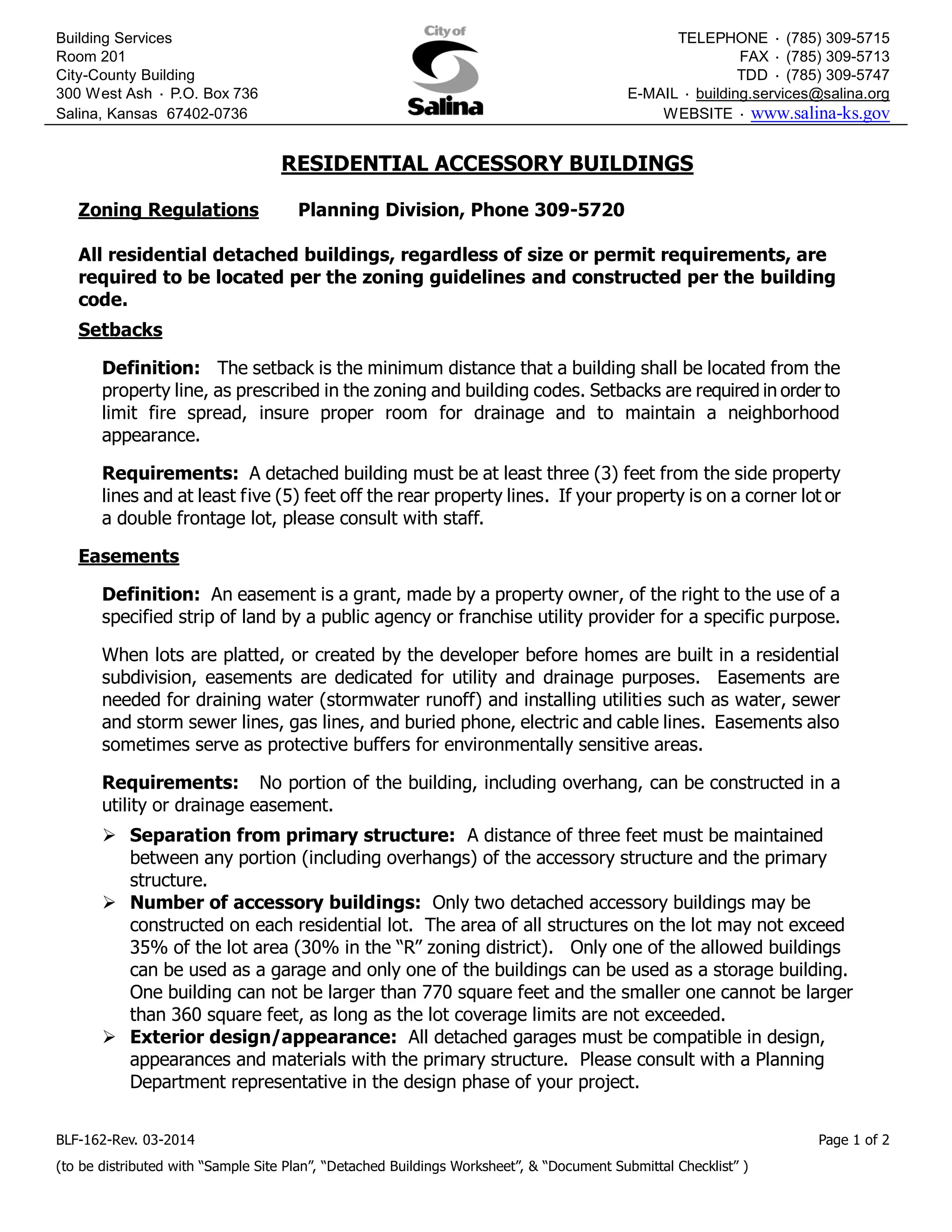 View of City of Salina Brochure - Residential Accessory Buildings Information | PDF