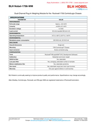 BLH Nobel 1756 WM Dual-channel Plug-in Weighing Module for the Rockwell ...