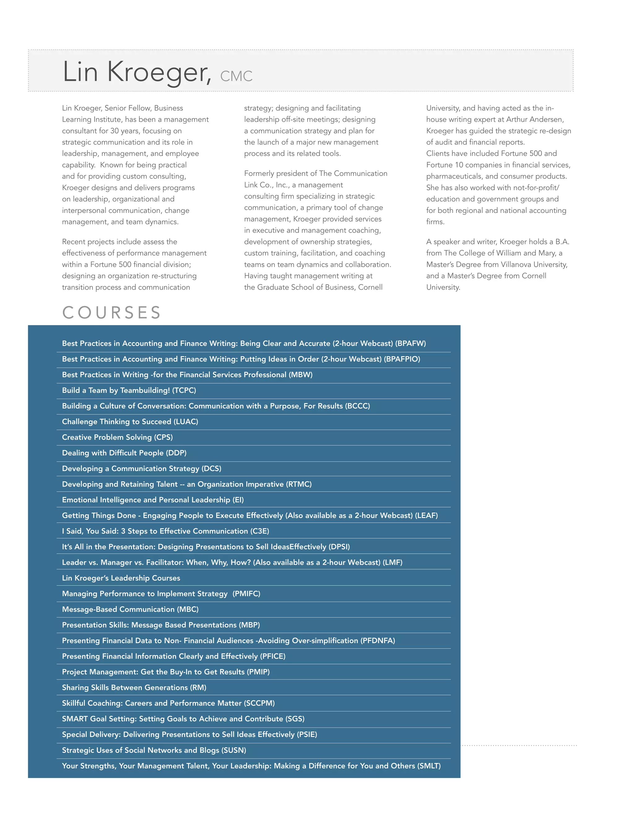 Business Learning Institute (BLI) 2013 Catalog of Courses PDF