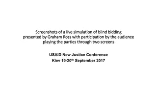Screenshots of a live simulation of blind bidding
presented by Graham Ross with participation by the audience
playing the parties through two screens
USAID New Justice Conference
Kiev 19-20th September 2017
 