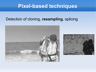 Pixel-based techniques Detection of cloning, resampling , splicing