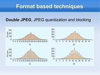 Format based techniques Double JPEG , JPEG quantization and blocking