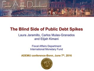 The Blind Side of Public Debt Spikes
Laura Jaramillo, Carlos Mulas-Granados
and Elijah Kimani
Fiscal Affairs Department
International Monetary Fund
ADEMU conference-Bonn, June 7th, 2016
 