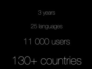 3 years
25 languages
11 000 users
130+ countries