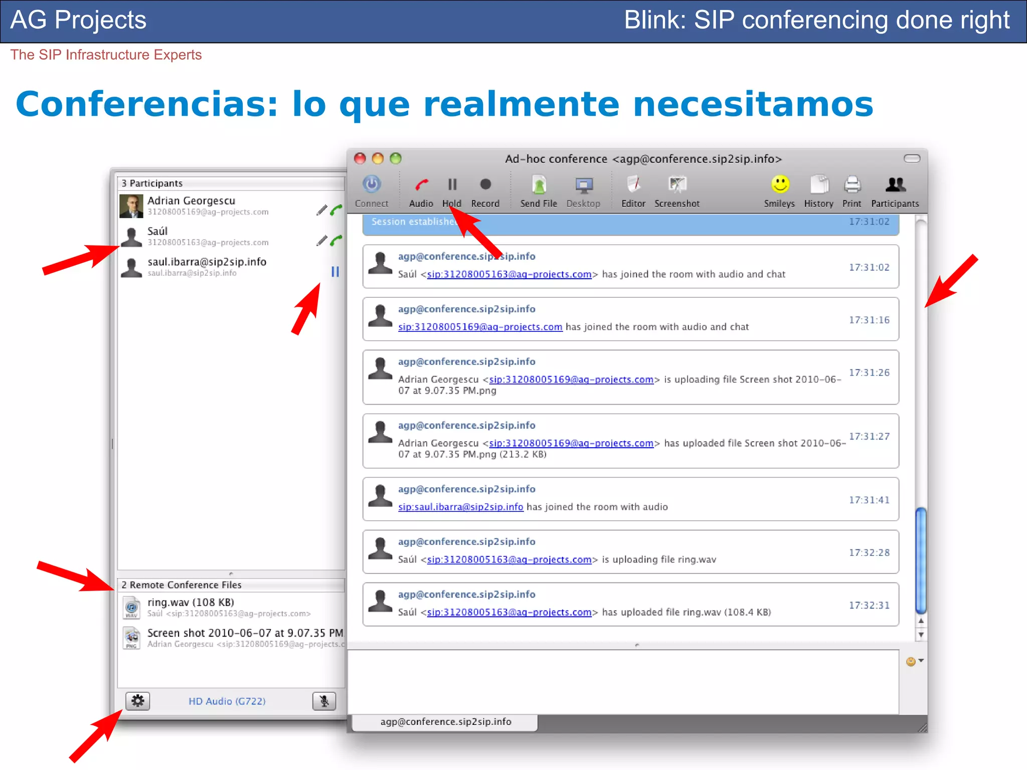 AG Projects                             Blink: SIP conferencing done right
The SIP Infrastructure Experts


Conferencias: lo que realmente necesitamos




                                 2011
 